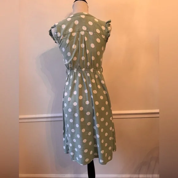 Monteau Green Linen Blend Polka Dot Midi Dress - Size Small - Picture 5 of 11
